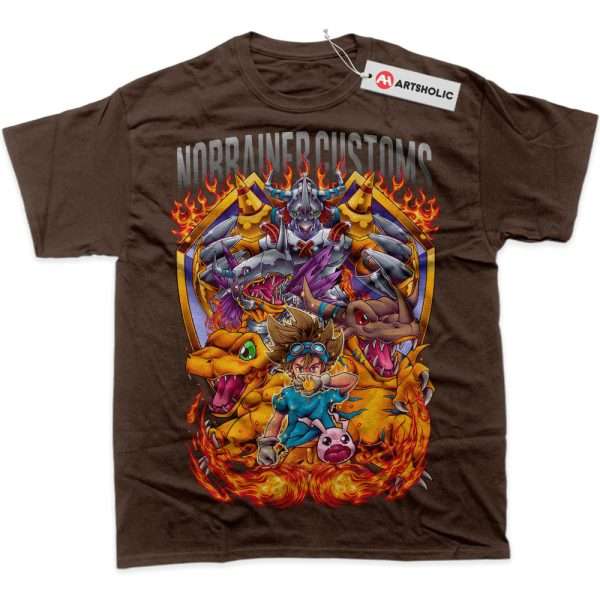 Agumon Shirt, Greymon Shirt, WarGreymon Shirt, Tai Kamiya Shirt, Digimon Adventure Shirt, Anime Shirt, Graphic Tee - Coffee, XL