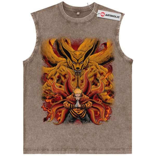 Kurama Tank Top, Naruto Uzumaki Tank Top, Anime Tank Top, Vintage Tank Top - Brown, M