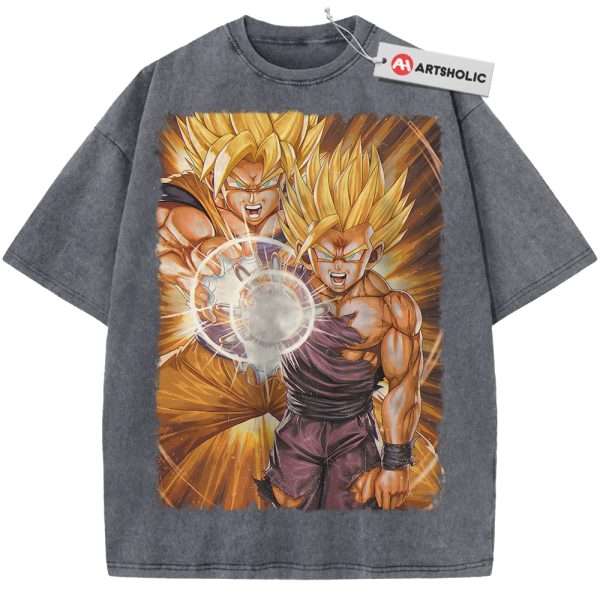 Son Goku and Gohan Shirt, Dragon Ball Shirt, Anime Shirt, Vintage Tee - Grey, L