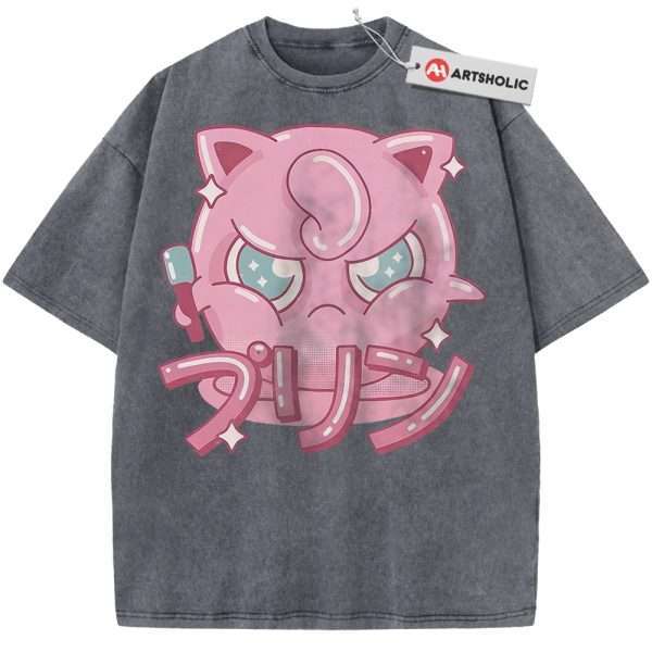 Jigglypuff Shirt, Pokemon shirt, Anime Shirt, Vintage Tee - Grey, M