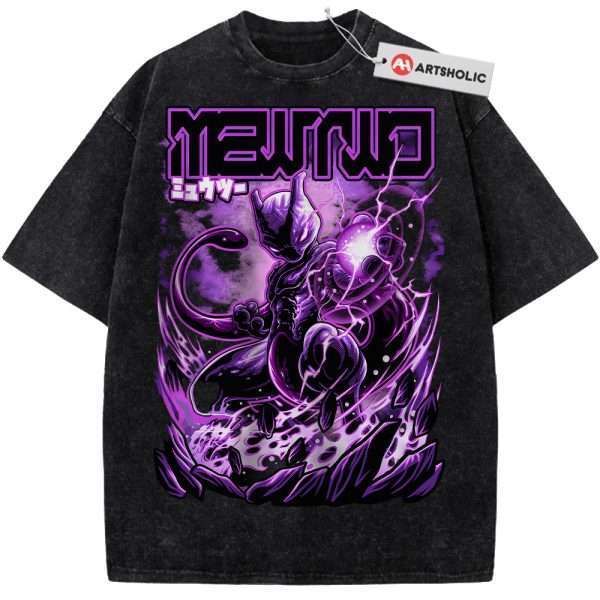Mewtwo Shirt, Pokemon Shirt, Anime Shirt, Vintage T-Shirt - Black, 2XL