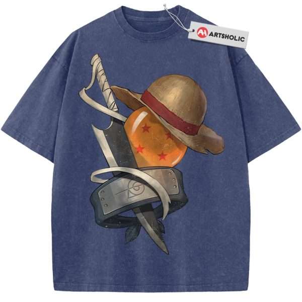 One Piece Shirt, Naruto Shirt, Dragon Ball Z Shirt, Bleach Shirt, Anime Shirt, Vintage T-Shirt - Blue, L