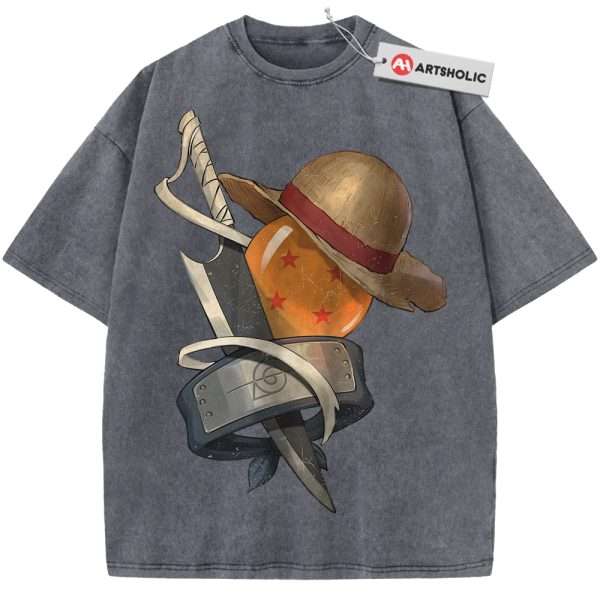 One Piece Shirt, Naruto Shirt, Dragon Ball Z Shirt, Bleach Shirt, Anime Shirt, Vintage T-Shirt - Grey, L