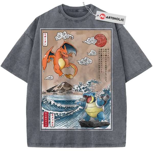 Charizard vs Blastoise Shirt, Pokemon Shirt, Anime Shirt, Vintage T-Shirt - Grey, XL