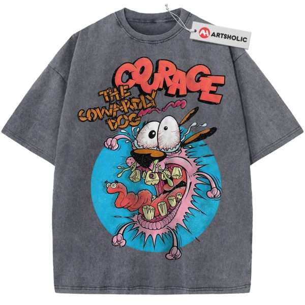 Courage the Cowardly Dog Shirt, Animated Shirt, Vintage Tee - Grey, 4XL