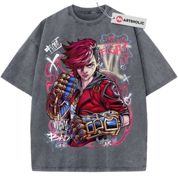 Vi - Arcane Shirt, League of Legends Shirt, Game Shirt, Vintage T-Shirt - Grey, XL