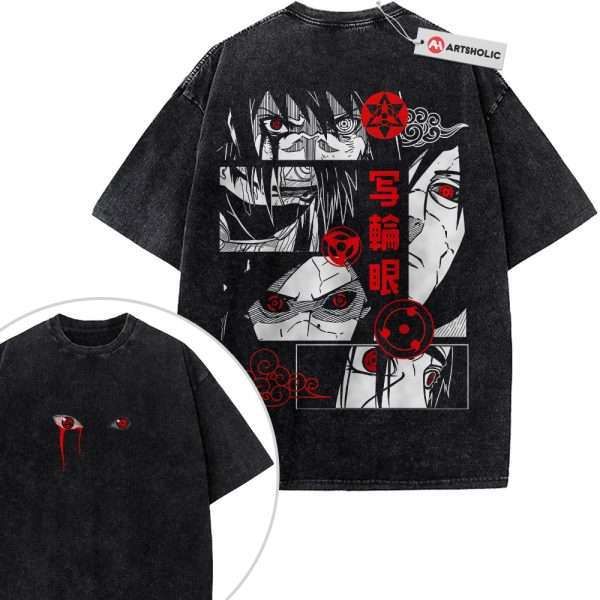 Uchiha Clan Shirt, Naruto Shirt, Anime Shirt, Vintage T-Shirt 2-Sided - Black, XL