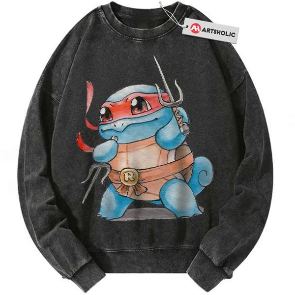 Squirtle x Raphael Sweatshirt, Pokemon Sweatshirt, Anime Sweatshirt, Vintage Sweater - Black, M