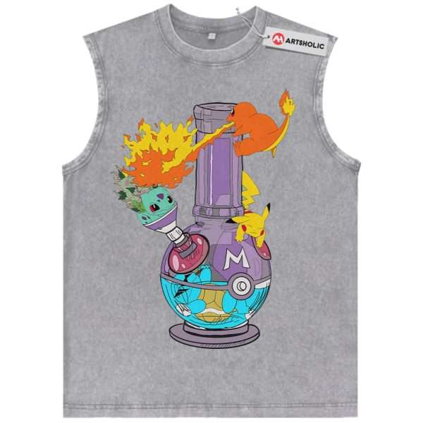 Pikachu Tank Top, Squirtle Tank Top, Charmander Tank Top, Bulbasaur Tank Top, Pokemon Tank Top, Anime Tank Top, Vintage Tank Top - Gray, L