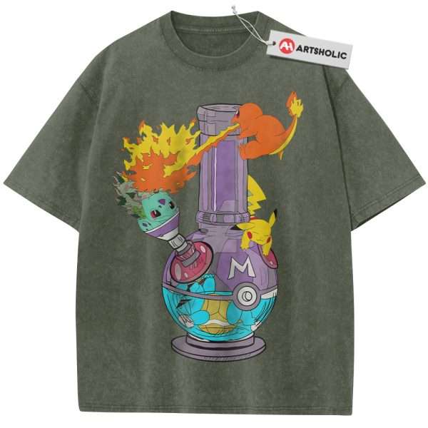 Pikachu Shirt, Squirtle Shirt, Charmander Shirt, Bulbasaur Shirt, Pokemon shirt, Anime Shirt, Vintage Tee - Army Green, 5XL