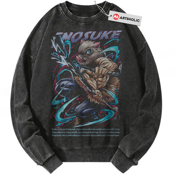 Inosuke Hashibira Sweatshirt, Demon Slayer Sweatshirt, Anime Sweatshirt, Vintage Sweatshirt - Black, L