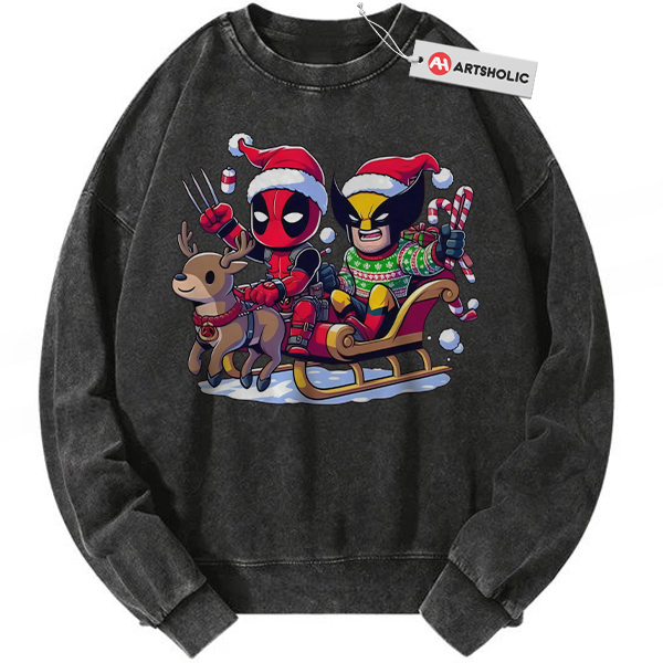 Deadpool & Wolverine Sweatshirt, Christmas Sweatshirt, Marvel Comics Sweatshirt, Vintage Sweatshirt